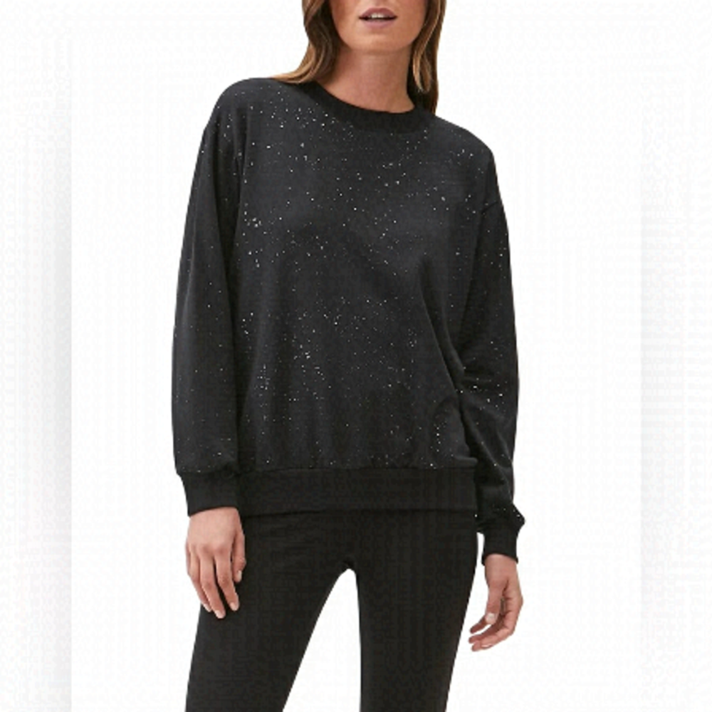 Nwt Michael Stars Anthropologie Splatter Banded Baby Terry Black Silver Pullover